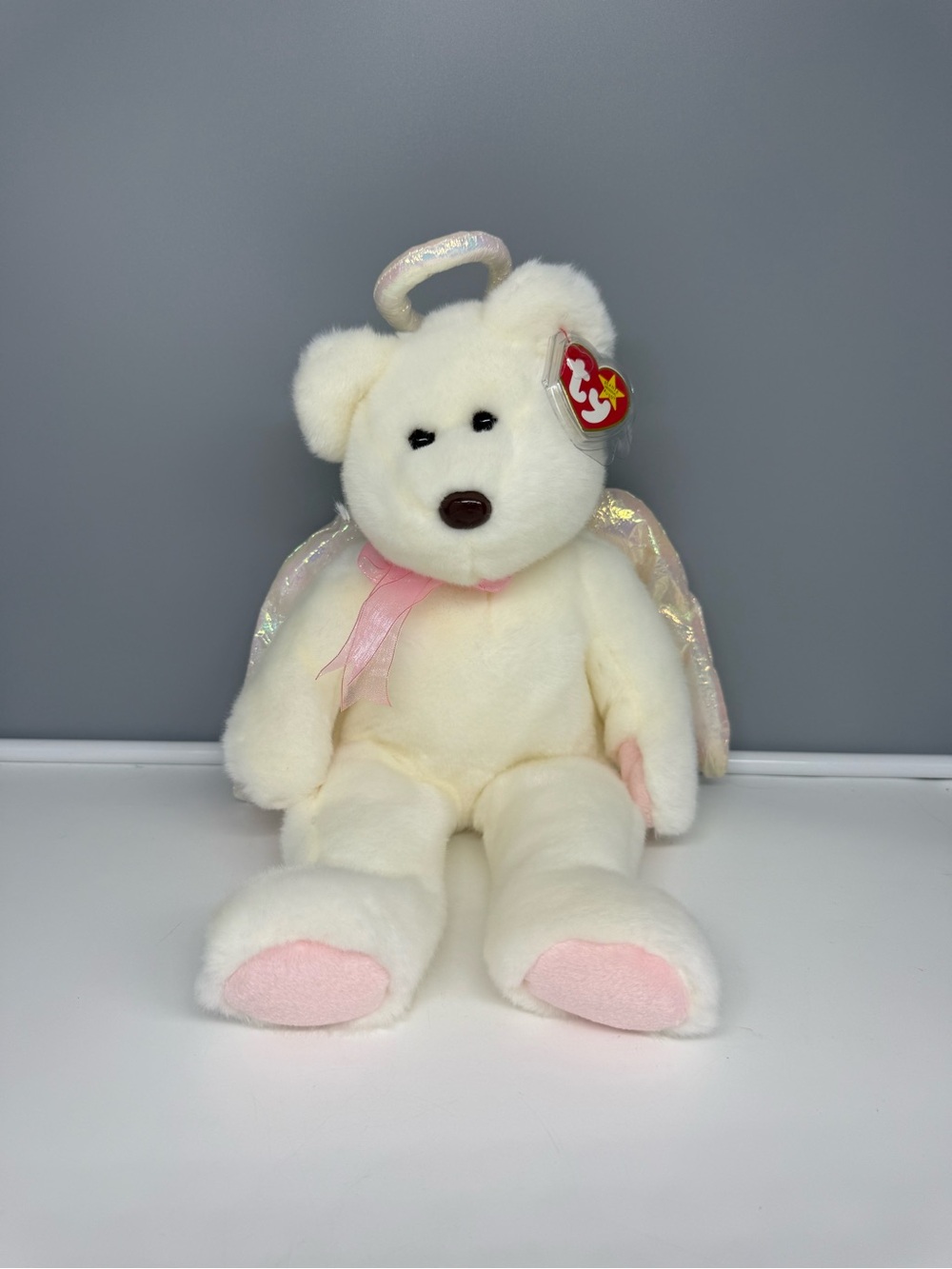 Ty Original Beanie Buddy Halo Angel Bear in white w/ iridescent wings Mint w/tag